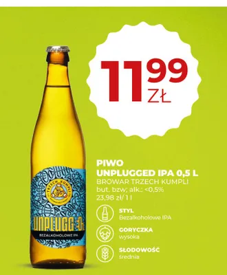 Piwo bezalkoholowe Unplugged IPA Trzech Kumpli promocja w Duży Ben