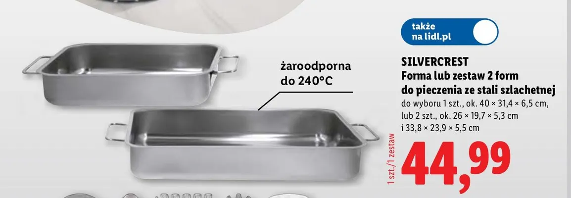 Zestaw 2 form do pieczenia ze stali szlachetnej Silvercrest promocja w Lidl