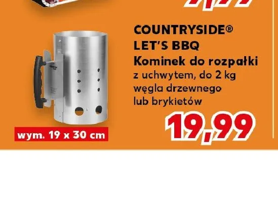 Kominek do rozpałki COUNTRYSIDE LET'S BBQ z uchwytem do 2kg węgla drzewnego lub brykietów wym. 19x30cm promocja w Kaufland