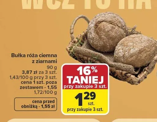 Bułka róża ciemna z ziarnami promocja w Carrefour