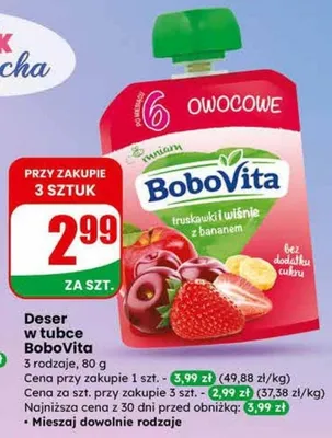 Deser w tubce truskawki i wiśnie z bananem promocja w Dino