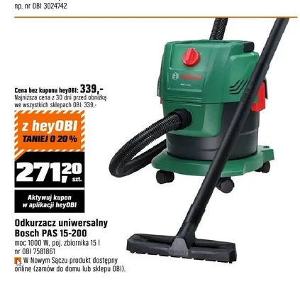 Odkurzacz uniwersalny Bosch PAS 15-200 promocja w OBI