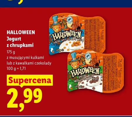 Jogurt z chrupkami z kawałkami czekolady Halloween promocja w Lidl
