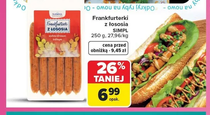 Frankfurterki z łososia Suempol promocja w Carrefour