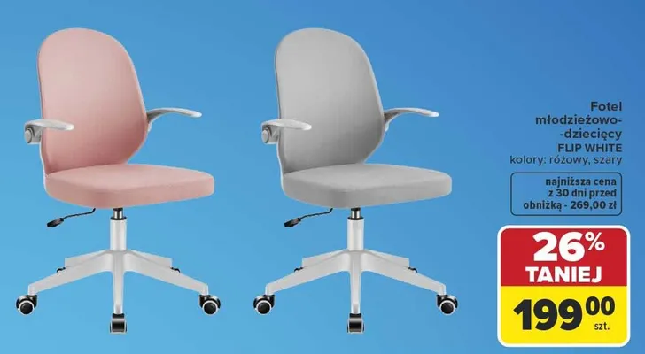 Fotel młodzieżowo-dziecięcy FLIP WHITE szary promocja w Carrefour