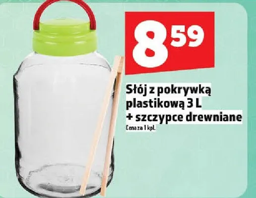 Słój z pokrywką plastikową 3l ze szczypce drewniane promocja w TOPAZ