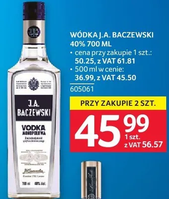Wódka J.A. Baczewski 40% 605061 promocja w Selgros