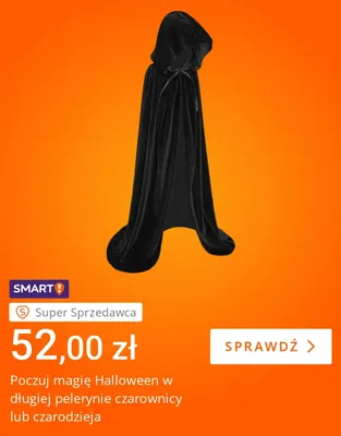 Długa peleryna czarownicy promocja w Allegro