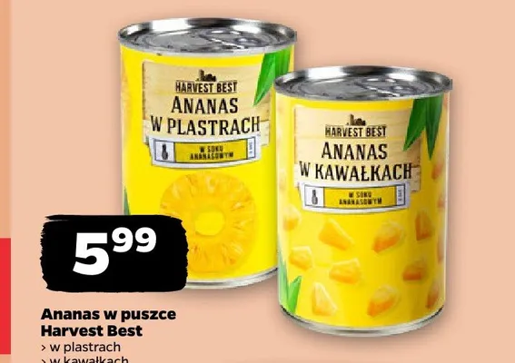 Ananas w kawałkach w puszce Harvest Best promocja w Netto