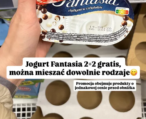 Jogurt z kulkami w czekoladzie promocja w Dino