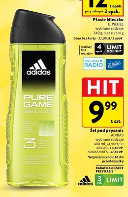 Żel pod prysznic Adidas Pure Game promocja w Intermarche