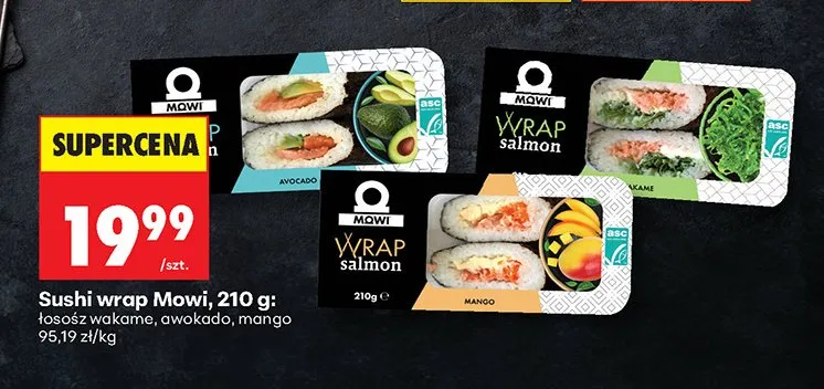 Sushi wrap z łososiem, różne rodzaje promocja w Biedronka