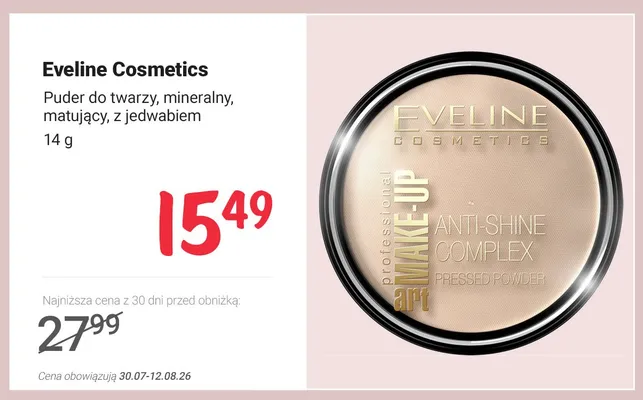Puder do twarzy mineralny matujący z jedwabiem Eveline Cosmetics promocja w Rossmann