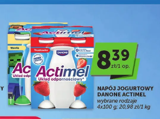 Napój jogurtowy Danone Actimel wanilia 4-pak promocja w ABC