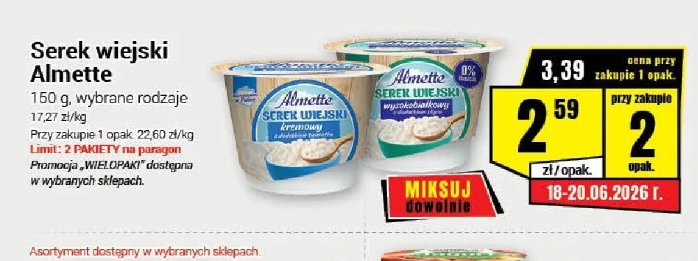 Serek wiejski Almette wysokobiałkowy promocja w Premium Nasz Sklep