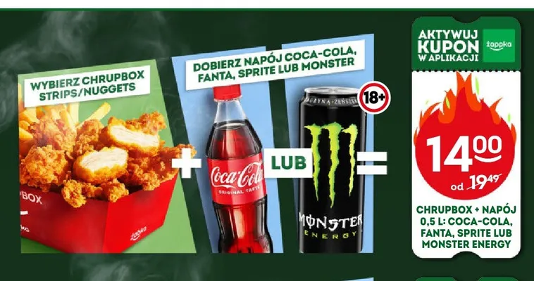 Zestaw Chrupbox nuggets i napój Coca-Cola Fanta Sprite lub Monster Energy 0,5 l promocja w Żabka