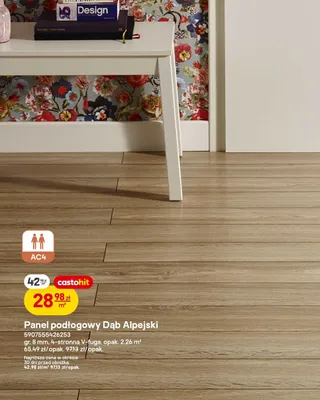 Panel podłogowy Dąb Alpejski gr. 8mm 4-stronna V-fuga promocja w Castorama