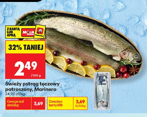 Świeży pstrąg tęczowy patroszony Marinero promocja w Biedronka
