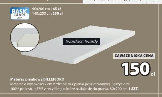 Materac piankowy BILLEFJORD promocja w Jysk