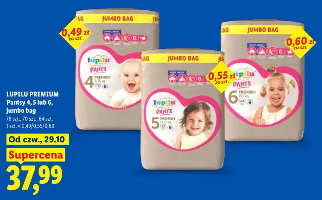 Pantsy Lupilu Premium 5 jumbo bag promocja w Lidl