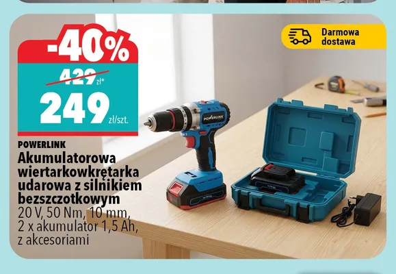 Akumulatorowa wiertarkowkrętarka udarowa Powerlink promocja w Biedronka Home