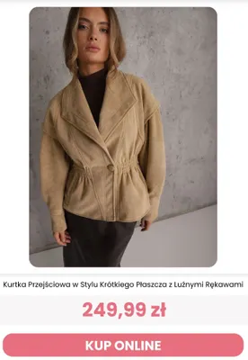 Kurtka przejściowa w stylu krótkiego płaszcza z luźnymi rękawami Renee promocja w Renee