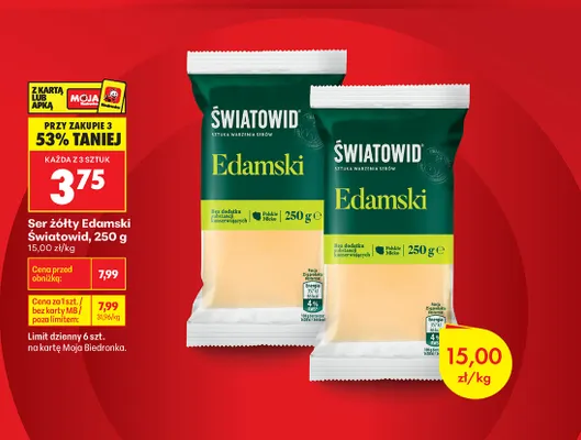 Ser żółty edamski Światowid promocja w Biedronka