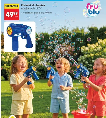 Pistolet do baniek mydlanych LED Fru Blu promocja w Biedronka