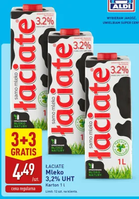 Mleko Łaciate 3,2% UHT promocja w Aldi