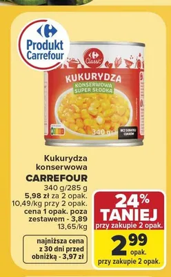 Kukurydza konserwowa Carrefour Classic promocja w Carrefour