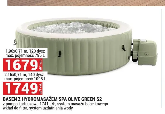 Basen z hydromasażem SPA Olive Green S2 1,96x0,71 m promocja w Merkury Market