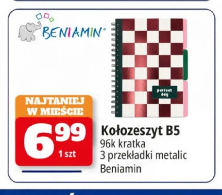 Kołozeszyt B5 96 kartek kratka Beniamin promocja w Leclerc
