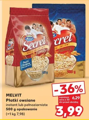 Płatki owsiane instant, pełne pełnoziarniste promocja w Kaufland