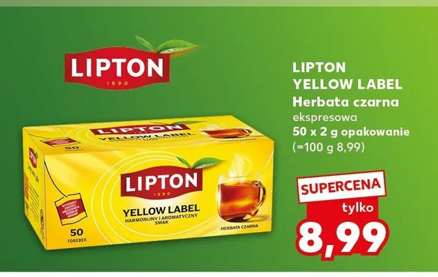 Herbata czarna ekspresowa Lipton Yellow Label promocja w Kaufland