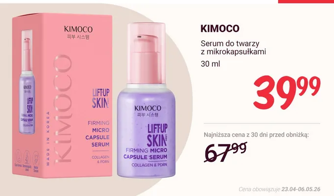 Serum do twarzy z mikrokapsułkami Kimoco Lift Up Skin Firming Micro Capsule Serum Collagen & PDRN promocja w Rossmann