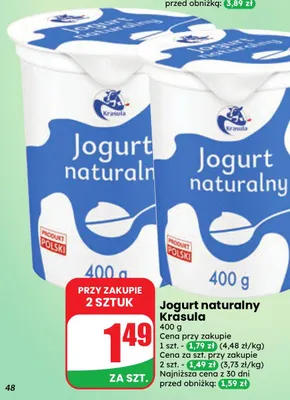 Jogurt naturalny Krasula promocja w Dino