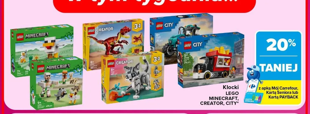 Klocki LEGO Minecraft, Creator, City promocja w Carrefour Market