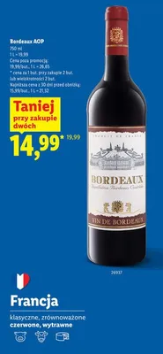 Wino Bordeaux AOP czerwone wytrawne promocja w Lidl