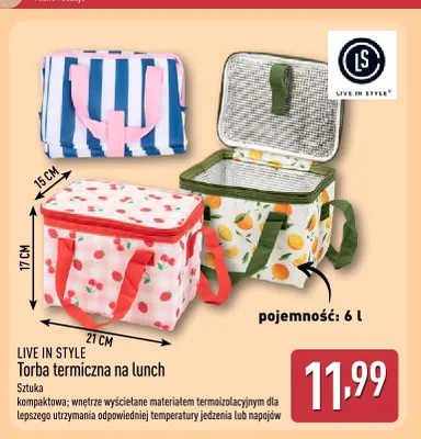 Torba termiczna na lunch Live In Style 6 l promocja w Aldi