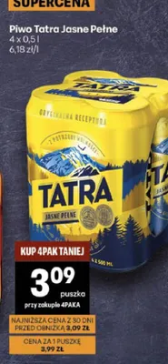 Piwo Tatra Jasne Pełne 4-pak promocja w Delikatesy Centrum