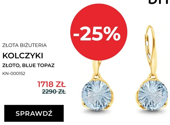 Złota biżuteria kolczyki złoto blue topaz KN-000152 promocja w Briju