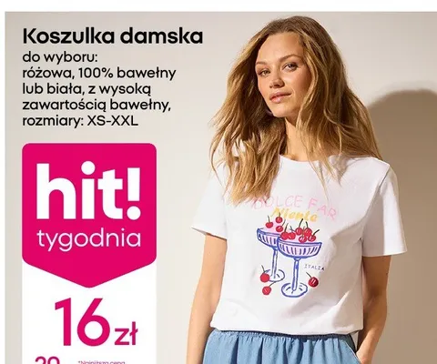 Koszulka damska biała z wysoką zawartością bawełny rozmiary XS-XXL promocja w Pepco