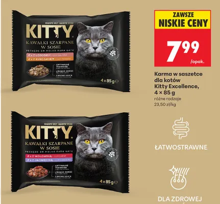 Karma w saszetce dla kotów Kitty Excellence z łososiem i kurczakiem 4-pak 85g promocja w Biedronka