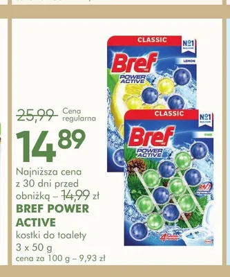 Kostki do toalety Bref Power Active Lemon 3-pak 50 g promocja w Super-Pharm