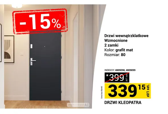 Drzwi wewnątrzklatkowe Kleopatra wzmocnione promocja w Merkury Market