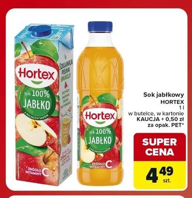 Sok jabłkowy Hortex w kartonie promocja w Carrefour Market