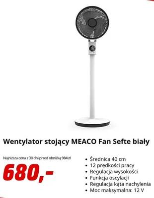 Wentylator stojący MEACO Fan Sefte biały promocja w Media Markt