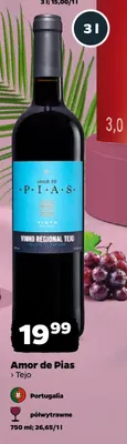 Wino czerwone półwytrawne Amor de Pias Tejo promocja w Netto