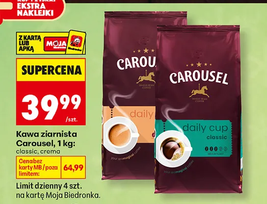 Kawa ziarnista Carousel crema promocja w Biedronka