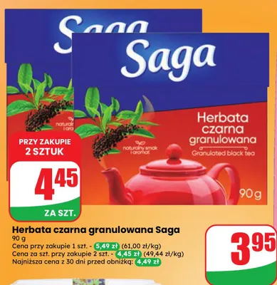 Herbata czarna granulowana Saga promocja w Dino